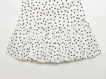 Women One Shoulder Sleeveless Polka Dot Mini Dress Ruched Waist Ruffle Hem Elegant Casual Party Short Dress Spring Summer