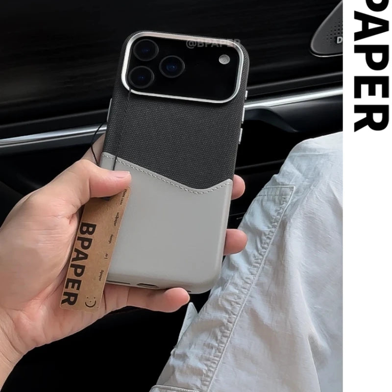 Case For iPhone 17 Pro Max Air Leather and Fabric Splicing Texture Card Insertion Magnetic Phone Cover For iPhone 17 Pro Shell