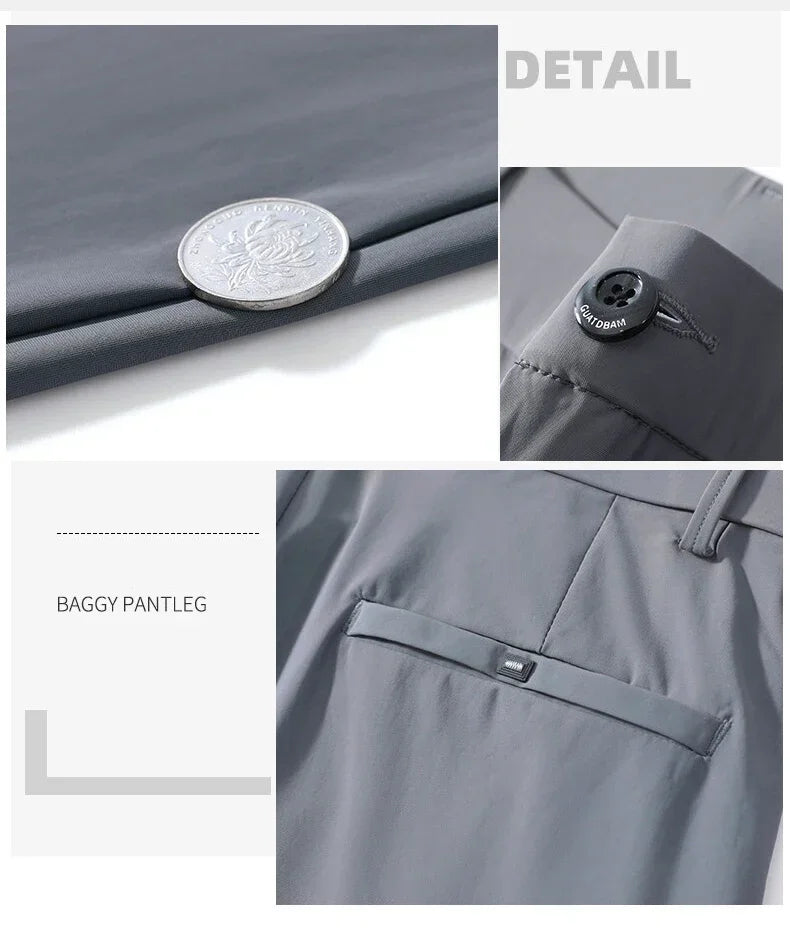 Summer Ultra-thin Men's Casual Pants High Elastic Quick-drying Ice Silk Slim Straight Business Formal Solid Color Trousers
