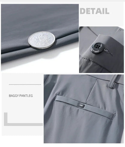 Summer Ultra-thin Men's Casual Pants High Elastic Quick-drying Ice Silk Slim Straight Business Formal Solid Color Trousers