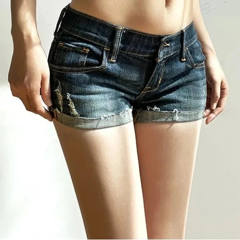Summer New Women Korean Denim Shorts Pants Lady low Waist Elastic Slim Fit Hot Pants Female Sexy Deep Blue Hip Wrapping Jeans