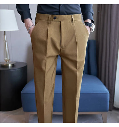 High Quality Men Solid Color Business Office Social Trousers New Formal Wear Wedding Slim Fit Casual Fashion Suits Pant 38-29