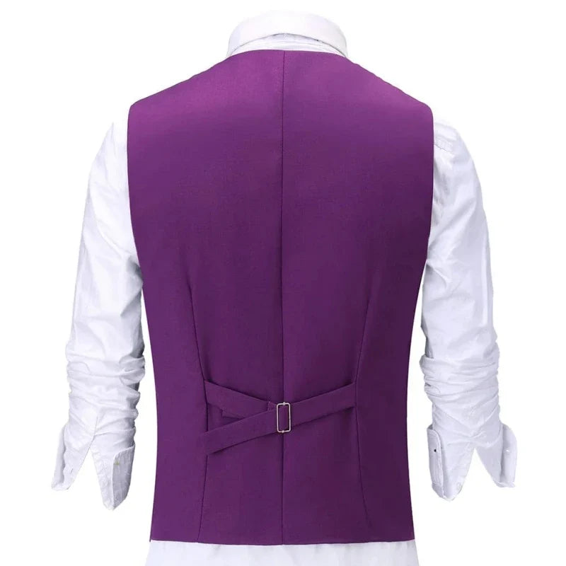 Men Vest Purple With Black Side Single Button Waistcoat For Wedding Banquet Birthday Business Casual Work Set Men Suit Vest