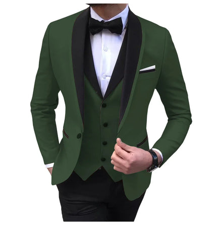 White Slit Mens Suits 3 Piece Black Shawl Lapel Casual Groom Tuxedos for Wedding Groomsmen Suits Men 2025 (Blazer+Vest+Pant)