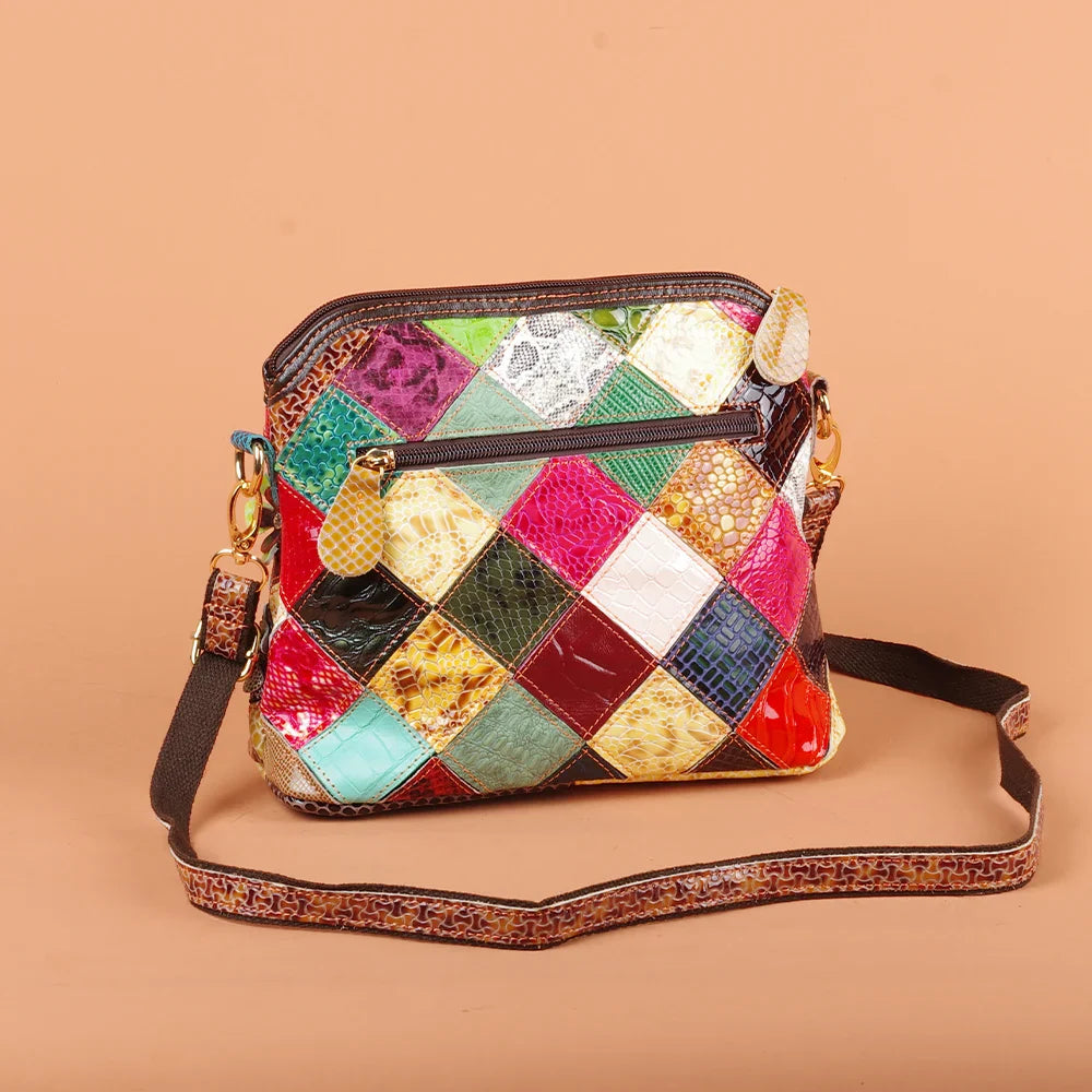 Multi-color snake pattern splicing tassel genuine leather cowhide bag shoulder women's bag personalized casual women's small bag