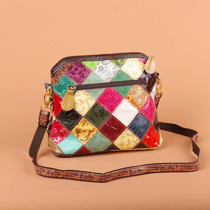 Multi-color snake pattern splicing tassel genuine leather cowhide bag shoulder women's bag personalized casual women's small bag