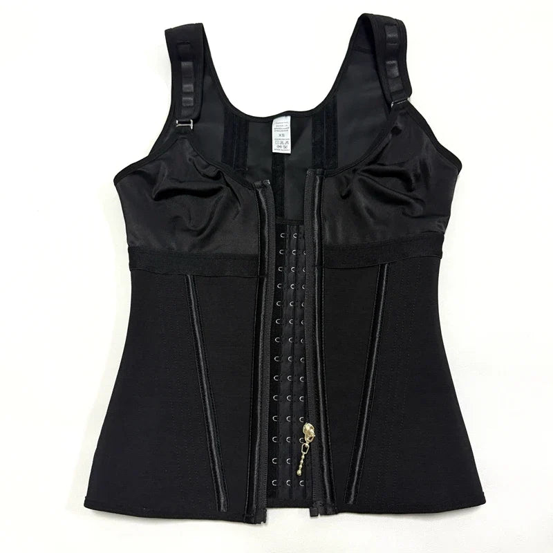 Shapewear Women Fajas Waist Trainer Tummy Control Vest Body Shaper 17 Steel Bones 3-Row Hooks Zipper Adjustable Strap
