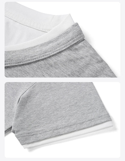 2026 Summer New Oversize 210gsm Cool Feeling Sorona Fabric Fake Double Layer T-shirts Men Comfortable Plus Size Tops