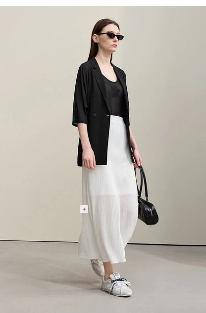 Women's Blazer 2026 Summer New Notch Lapel Dolman Sleeve Jacket Loose Lightweight Office Chiffon Coat For Women 12642007