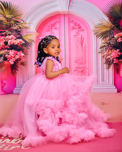 Luxury Pink Kids Birthday Dresses Beading Ruffles Flower Girl Dresses for Wedding Baby Girls Prom for Photoshoot