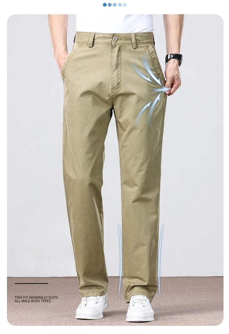 100% Cotton Straight Casual Pants Men's New Cargo Pocket Fashion Brand Comfortable High Quality Business Male Pants
