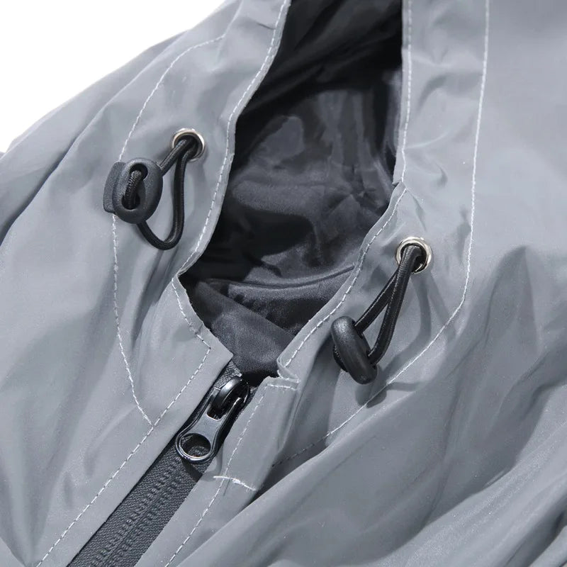 Men's Night Reflective Jacket Fashion Cross Printed Windproof Hooded Coats Streetwear Outdoor Cycling Jogger Safety Outerwear