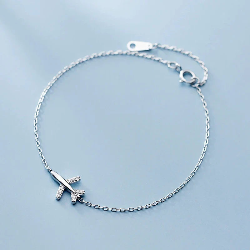 Fashion 925 Sterling Sliver Luminous CZ Cute Mini Airplane Bracelet for Women Link Chain Korea Style Fine Jewelry Bijoux