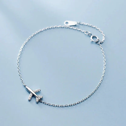 Fashion 925 Sterling Sliver Luminous CZ Cute Mini Airplane Bracelet for Women Link Chain Korea Style Fine Jewelry Bijoux