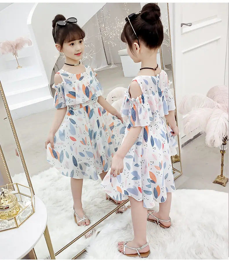 Thin Girl Summer Dress Robe Fille Floral Chiffon Princess Dress Children's Clothing Summer Girls Casual Dresses Kids Vestidos