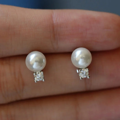 with Certificate 3mm Moissanite Diamond Stud Earrings with Pearl 925  Silver Plated 18k Gold Ear Studs for Women Fine Jewelry