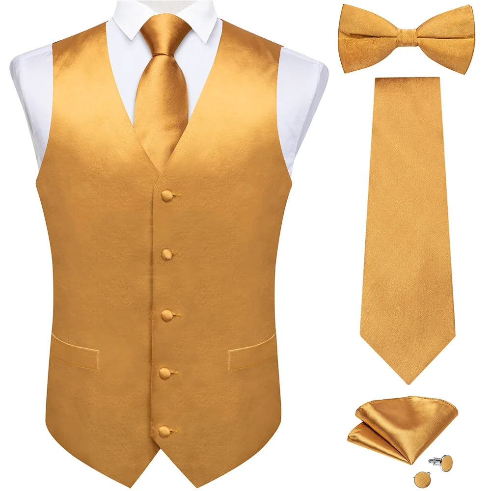 Black Satin Solid Suit Vest with Tie and Pre-tied Bow Tie Set Purple Blue Sage Green Wedding Party Men's Waistcoat DiBanGu