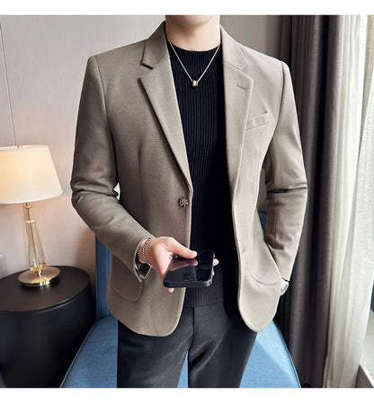 Autumn  Winter New Fine Striped Woolen Suit Jacket Men Casual Business Slim Fit Party Dress Formal Wedding Fashion Suit Coat