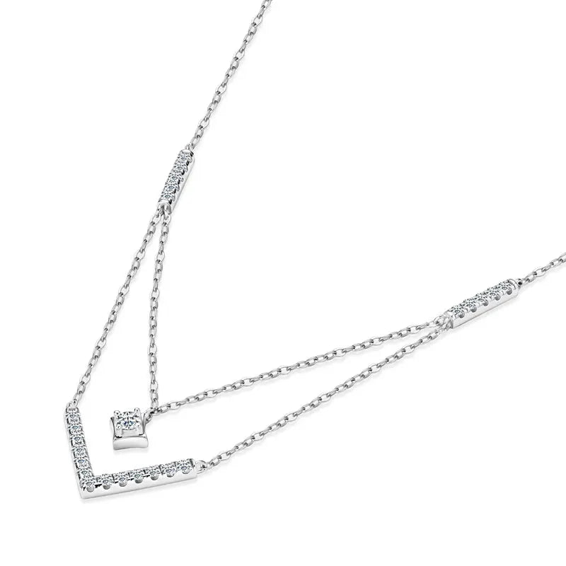 Sparkling 3mm&1.8mm Round Moissanite Necklace 925 Sterling Silver Fashion V-Shape Necklaces for Women Fine Jewelry Gift