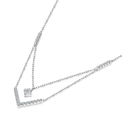 Sparkling 3mm&1.8mm Round Moissanite Necklace 925 Sterling Silver Fashion V-Shape Necklaces for Women Fine Jewelry Gift