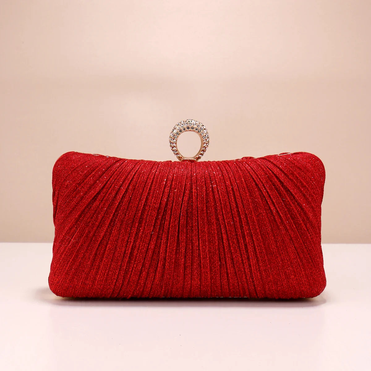 Valentine's Day Evening Bags Finger Ring Diamonds Clutch Ruched Fashion Prom Dinner Handbags With Chain Purse