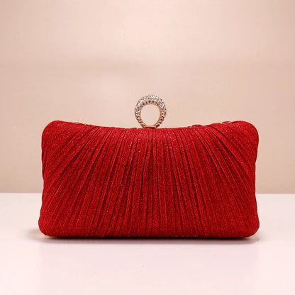 Valentine's Day Evening Bags Finger Ring Diamonds Clutch Ruched Fashion Prom Dinner Handbags With Chain Purse