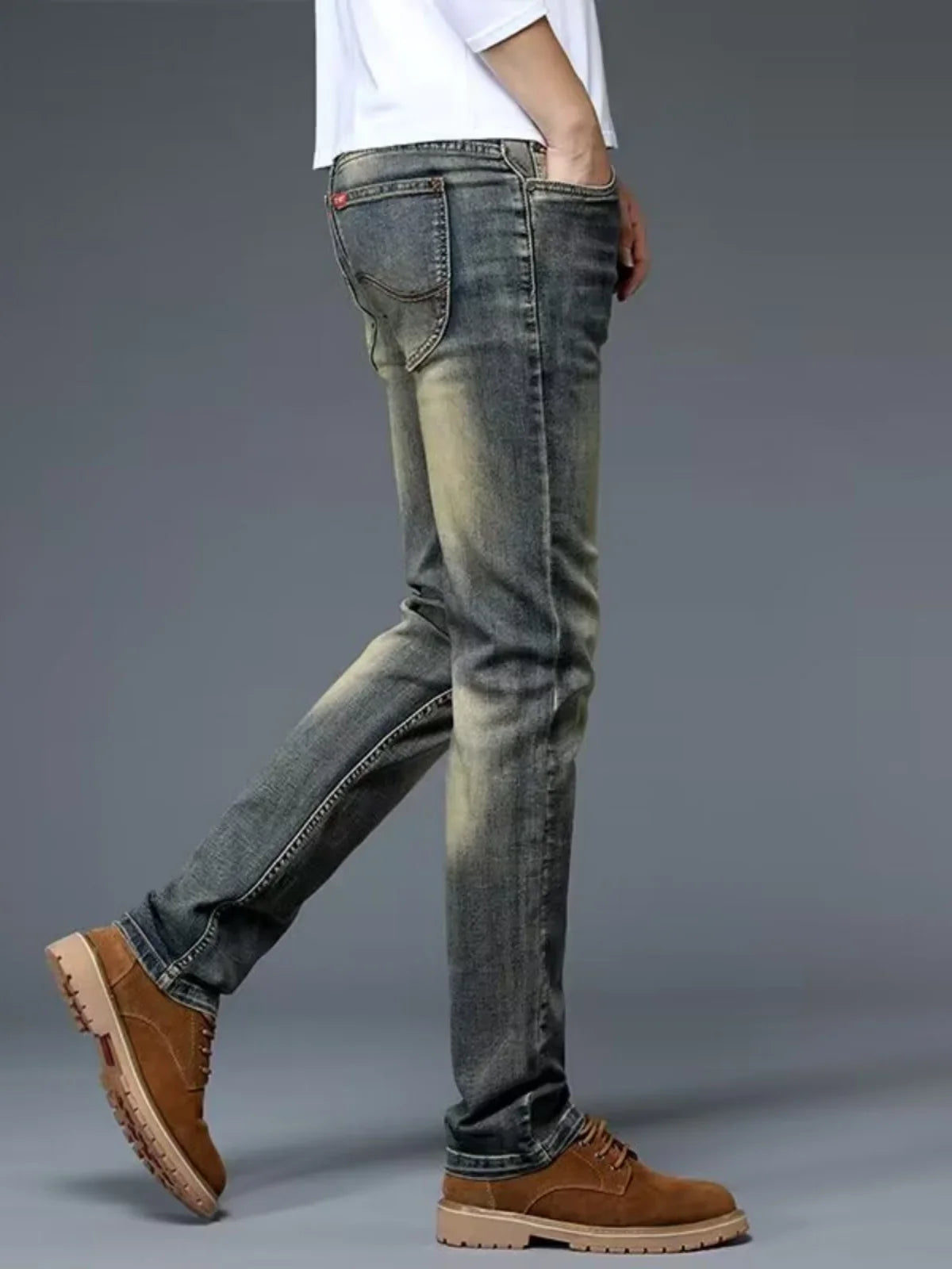 High-End Retro Men's Straight Leg Stretchy Jeans Fashionable Urban Casual Long Trousers Spring Autumn Cotton Stretch Denim