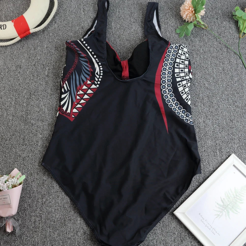 2024 Vintage One Piece Swimsuit Women Swimwear Tummy Control Monokini Sexy Bodysuit Print BathingSuit Female Beachwear Plus Size