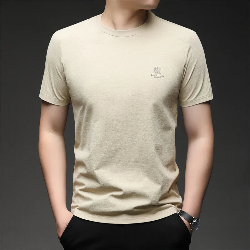 2026 New Men's Korean Style Fashion Badge Short Sleeved Sleeve Round Neck T-shirt Casual and Comfortable Summer Versatile Top