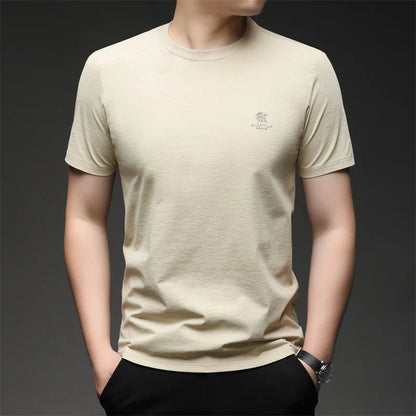 2026 New Men's Korean Style Fashion Badge Short Sleeved Sleeve Round Neck T-shirt Casual and Comfortable Summer Versatile Top
