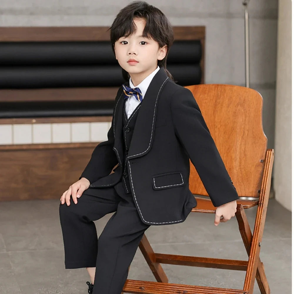 Elegant Shawl Lapel Kids Suit Set 4 Pieces Piano Performance Outfit,Autumn One Button Suits For Children,Boys Slim Fit Tuxedo