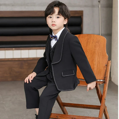 Elegant Shawl Lapel Kids Suit Set 4 Pieces Piano Performance Outfit,Autumn One Button Suits For Children,Boys Slim Fit Tuxedo