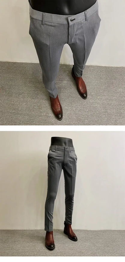 2024 Summer New Men's Casual Stretch Suit Pants Men Fashion Slim Fit Solid Color Formal Business Social Office Trouser 36-28