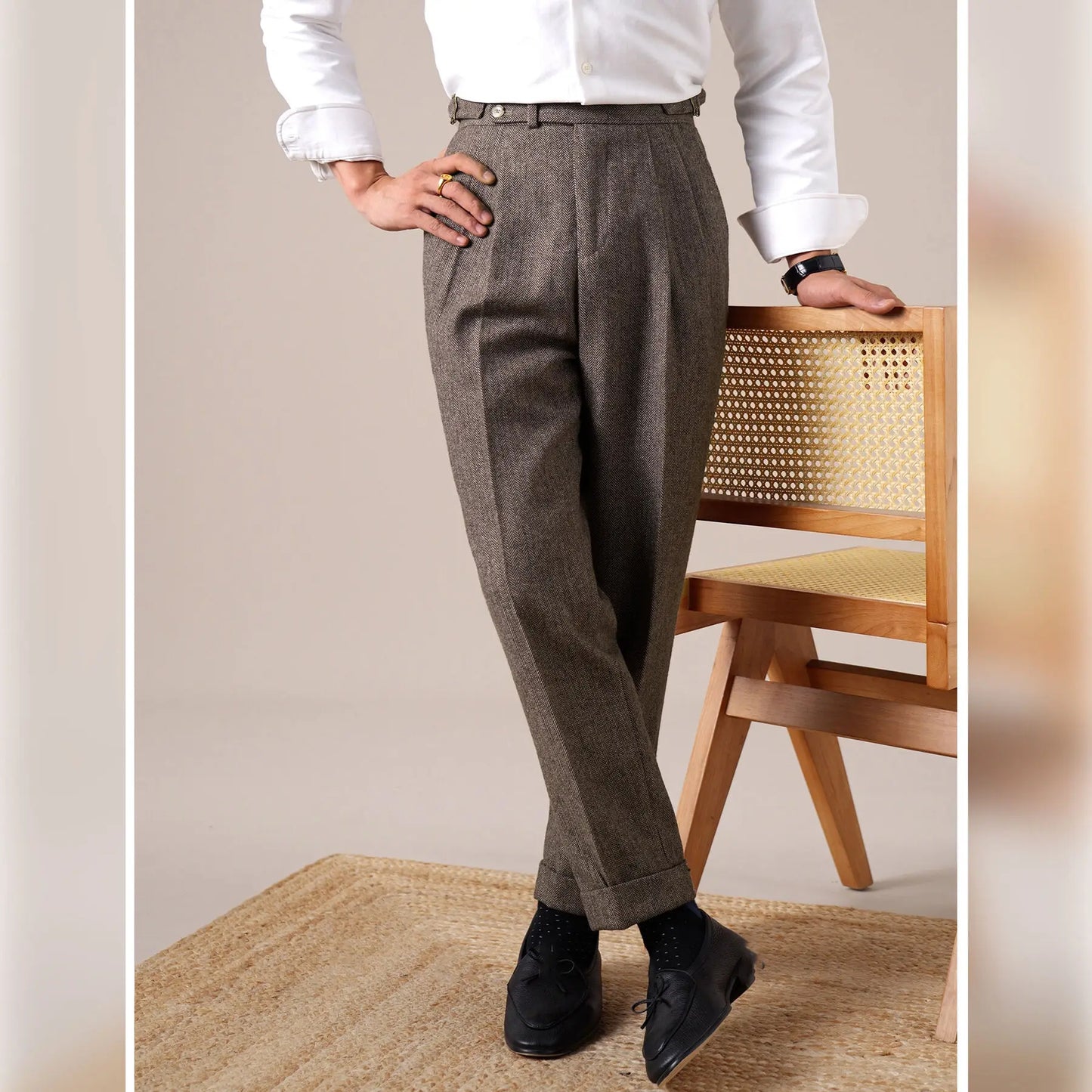 Autumn Herringbone Dress Pants For Men Naples Men's Wool Blend High Waist Social Casual Versatile Long Pants Office Trousers Men