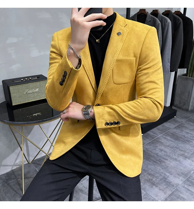 Deerskin Leather Jacket Blazer Men Casual Slim Fit Blazer Hombre Suit Leather Jacket Men Terno Masculino Men Clothing 6 Color