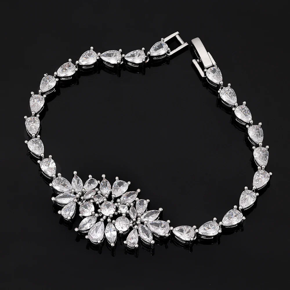 Luxury 4pcs Bridal Wedding Jewelry Set Cubic Zirconia Dubai Tassels Necklace Earrings Sets for Women Party Dress