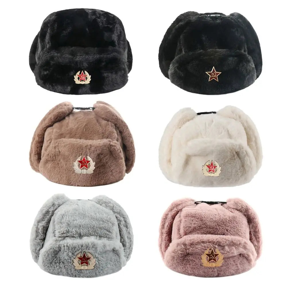 Outdoors Thick Bomber Hat Plush Warm Russian Ushanka Windproof Snow Caps for Women Men