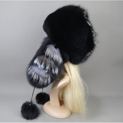 Hot Sale Lady Winter Warm Luxury 100% Natural Fox Fur Hat Fashion Fluffy Fox Fur Rex Rabbit Fur Caps Women Real Fur Bomber Hats