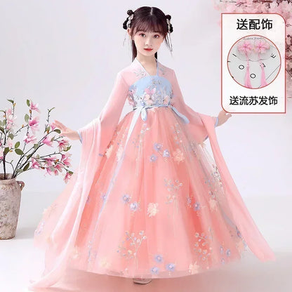 Summer Party Costume Girl Dresses Vintage Kids Clothes Vestido Casual Baby Chinese Hanfu Cosplay Children Princess Girls Dress