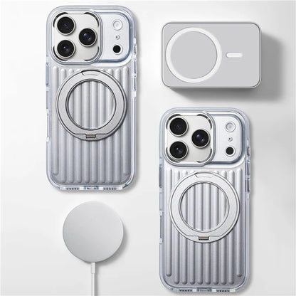 360° Rotating Magnetic Bracket Corrugated Phone Case For iPhone 17Pro 16 17 Pro Max For Magsafe Shockproof Stand Holder Cover