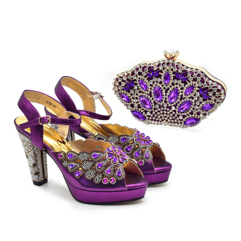 New Arrival Luxury Italian Shoes and Bag Set for Women Ladies Shoe and Bag Set Latest Designers Diamond Pumps Shoes and Bags