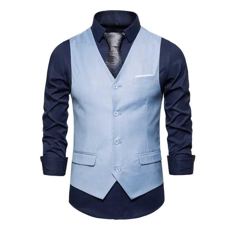 Blue Suit Vest, Men's Business Sleeveless Vests Jacket, Asian size S-6XL, Wedding Party Waistcoat, Red Purple Black Gray