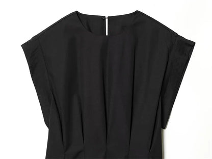 Women's Dress 2026 Spring New Black Short-Sleeve Pleated Decorative A-Line Long Dress Elegant and Simple Fashionable
