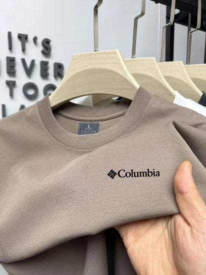 Summer solid color men's simple and luxurious embroidered round neck short sleeve T-shirt top comfort breath for daily commuting