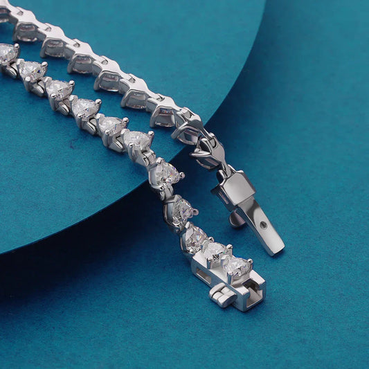 Bracelet de tennis en moissanite taille cœur de 3 mm pour femmes, diamant de laboratoire certifié GRA D VVS1, bracelet à maillons en argent 925, bijoux de luxe
