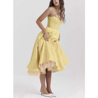 Double Layer European And American Women's New Best-Selling New Type SlingVCollar Sleeveless Dress Pettiskirt Long Skirt