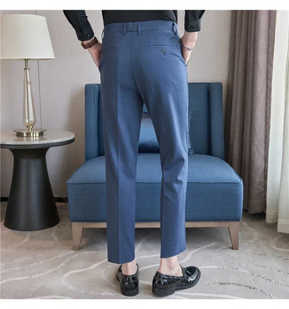 British Style Pinstripe Slim Fit Suit Pant Men Business Casual Simple Dress Pants High Quality Social Wedding Party Trousers