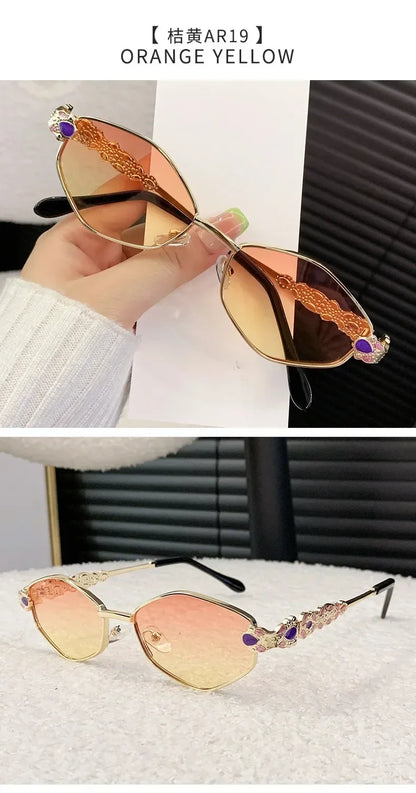 Retro Geometric Polygon Metal Frame Sunglasses with Colorful Enamel Temple Arms UV400 Trendy Women's Fashion Shades Gafas De Sol