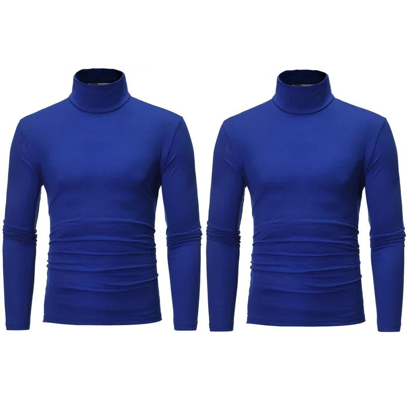 2pcs Men Thin Warm Tops Men's Autumn Long-sleeved Thermal Underwer Male High Collar Fashion T-shirt
