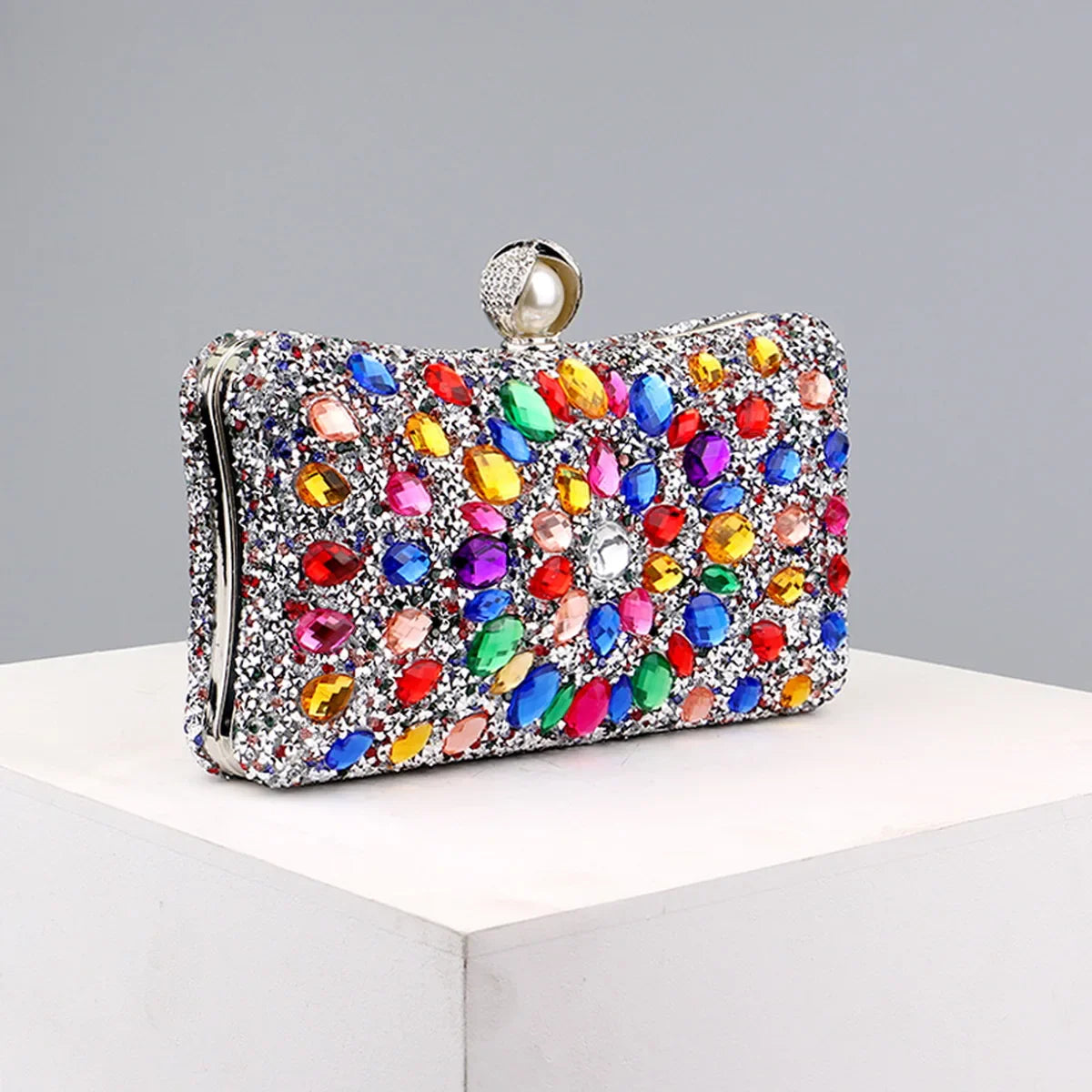 Full Diamonds Evening Bags Acrylic Flower Rhinestones Clutch Bags Metal Pearl Luxury Prom Wedding Dinner Handbags